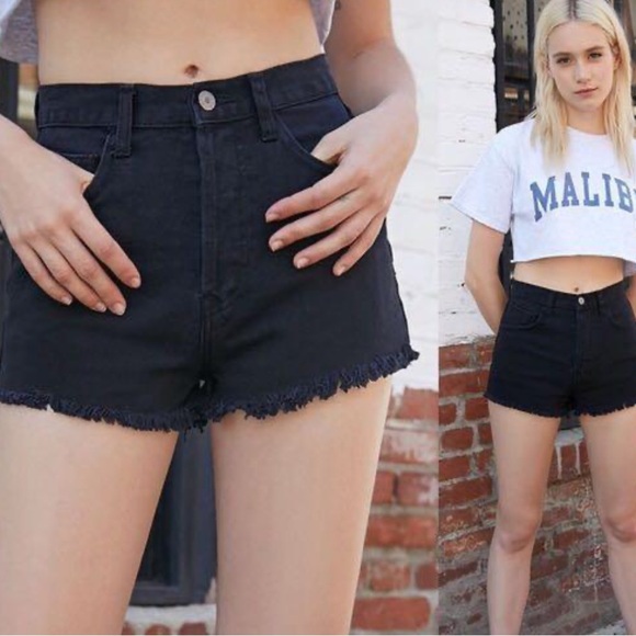 Brandy Melville Pants - John Galt California High Waisted Button Up Black Denim Cut Off Shorts Size S